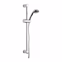 Ensemble de douche chromé Fixation murale entraxe 55,5 cm Barre de douche curseur à molette Douchette 1 jets Ø 68 mm Flexible ...
