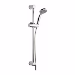 Ensemble de douche chromé Fixation murale entraxe 55,5 cm Barre de douche curseur à bouton Douchette 1 jets Ø 80 mm Flexible ...