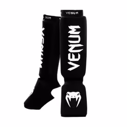 Venum Kontact, Boxe et arts martiaux, Protège-tibia, Noir, Blanc, XS, Adulte, Unisexe
