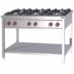 Fourneau à gaz - Casselin - 6 feux - Acier inoxydable - Brûleurs en fonte - 2 x 4000 W + 4 x 7000 W