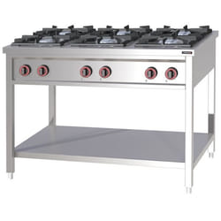 Fourneau à gaz - Casselin - 6 feux - Acier inoxydable - Brûleurs en fonte - 2 x 4000 W + 4 x 7000 W