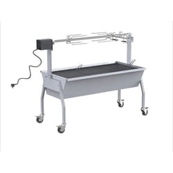 Barbecue à charbon - Rôtissoire - Tourne broche XXLSILVER STYLE - Surface de cuisson : 110 x 47 cm - Gris