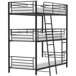 Lits Superposes En Metal - Noir - Sommiers Inclus - 3x90x190 Cm - Trio