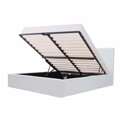 MARTIN lit en PU avec sommier lattes en bois et coffre de rangement, coloris blanc