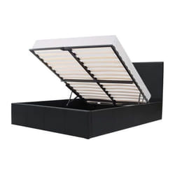 Martin Lit adulte 160 x 200 cm + coffre de rangement - Simili noir - Sommier inclus