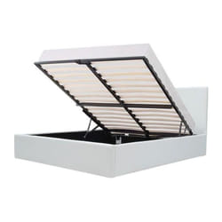Martin Lit adulte + coffre de rangement - Simili blanc - Sommier inclus - 160 x 200 cm
