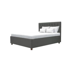 Emily Lit adulte 140x190 cm + Coffre de rangement - Tissu imitation lin gris foncé - Sommier inclus