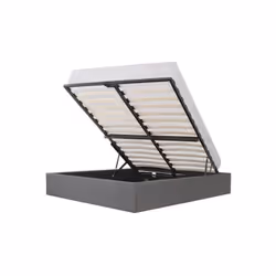 Lit plateforme avec coffre de rangement pour couchage 140 x 190 cm tissu gris clair