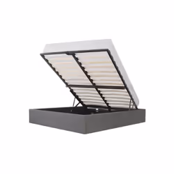 Lit plateforme avec coffre de rangement pour couchage 160 x 200 cm tissu gris clair