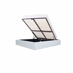 Lit plateforme avec coffre de rangement pour couchage 160 x 200 cm PU blanc
