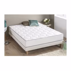 Ensemble matelas + sommier 140x190 cm HYVYYS : Composé d'un matelas a ressorts ensachés 550 ressorts - Ceinture de mousse pol ...