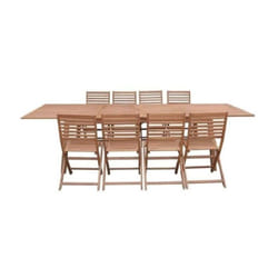 Ensemble repas de jardin 8 a 12 personnes - Table extensible 200/250/300 x 100cm + 6 chaises - Bois Eucalyptus fsc
