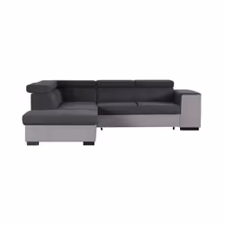 Canapé d'angle gauche convertible 5 places ARMSTRONG es - Tissu gris clair et gris foncé. Dimensions du canapé longueur 271 c ...