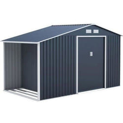 Abri de jardin en métal et abri bûches 653 m² - 342 x 191 x 202 cm - SOLIS - Kit dancrage inclus 2 portes coulissantes - Gris