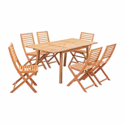 Ensemble repas de jardin 4-6 personnes - Eucalyptus FSC - Table extensible 120 - 180 x 80 x H.74 cm + 6 chaises pliantes 53 x ...