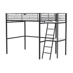 Lit mezzanine avec bureau en metal epoxy - Noir - Sommier inclus - 140x190 cm - oxford