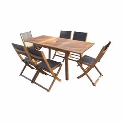 Ensemble a manger de jardin en bois d'eucalyptus - 1 table 120-180 cm + 6 chaises