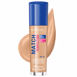 Rimmel Fond De Teint Match Perfection 203 True Beige 30ml, Flacon pompe, Liquide, Tous types de peau, Lissage, Neutre, True B ...