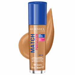 Rimmel Fond De Teint Match Perfection 501 Noisette 30ml, Flacon pompe, Liquide, Tous types de peau, Lissage, À chaleur, Noise ...