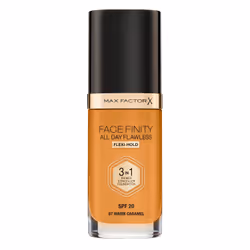 Max Factor Facefinity All Day Flawless 3 in 1 Foundation, Flacon pompe, Crème, Matifiant, Marron, WARM CARAMEL, Mat