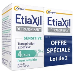 Etiaxil Déodorant Détranspirant Sensitive Peaux Sensibles Roll-On Lot de 2 x 15 ml