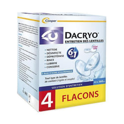 Dacryo-Solution d' Entretien des Lentilles 6 en 1 Nettoie Désinfecte Lot de 4 x 360ml