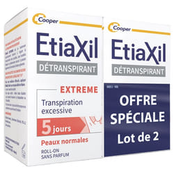 Etiaxil Déodorant Détranspirant Extrême Peaux Normales Roll-On Lot de 2 x 15 ml