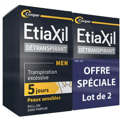 Etiaxil Déodorant Détranspirant Men Peaux Sensibles Roll-On Lot de 2 x 15 ml