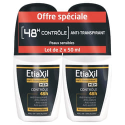 Etiaxil Déodorant Men Anti-Transpirant Contrôle 48H Roll-On Lot de 2 x 50 ml