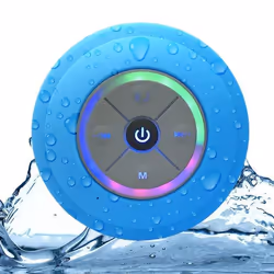 Enceinte Bluetooth Waterproof Mini Avec Lumière LED Radio FM Subwoofer Carte TF Ventouse Bleu YONIS