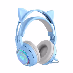 Casque Audio Stéréo Bluetooth Sans Fil Oreilles De Chat Avec Micro Détachable Bleu YONIS