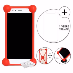 Pack de protection - Logicom - Le Lift Super Pack - Coque bumper rouge - Verre trempé 9H - Antichoc