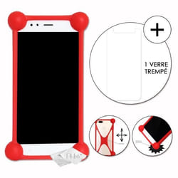 Pack de protection - Logicom - Le Lift Super Pack - Coque bumper rouge - Verre trempé 9H - Antichoc