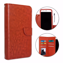 Etui housse folio - Wiko - Y50 - Éco-cuir marron - Double clapet - Porte cartes intégré