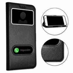Coque Extra Slim - Wiko - View 5 Plus - Éco Cuir - Fermeture Magnétique - Noir