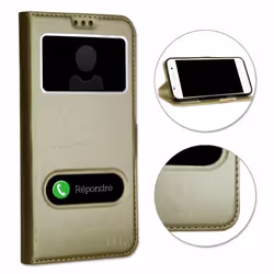 Coque Extra Slim - Wiko - View 5 Plus - Éco Cuir Or - Semi-rigide - Aimantée