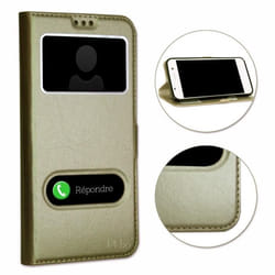 Coque Extra Slim - Wiko - View 5 Plus - Éco Cuir Or - Semi-rigide - Aimantée