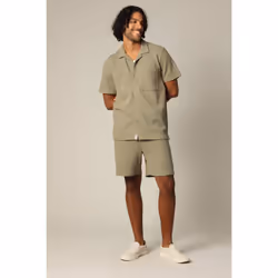 Chemise confort en tissu gaufré à manches courtes avec col cubain NOA