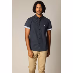 Chemise en coton à manches courtes avec poche passepoilée et matière contrastée MAYORCA