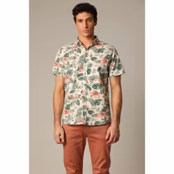 Chemise en coton à manches courtes avec imprimé tropical OGDEN