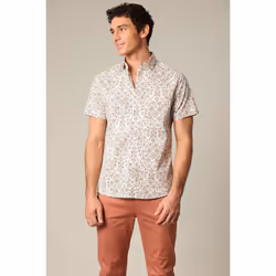 Chemise en popeline à manches courtes avec motif géométrique style méditerranéen TEXAS