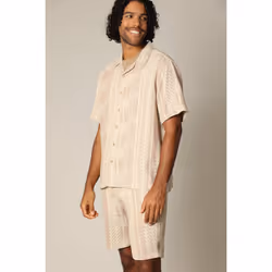 Chemise loose en jacquard à manches courtes avec col cubain et motif géométrique MIO