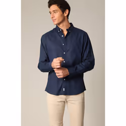 Chemise unie classique en lin avec manches longues et boutons SOLE