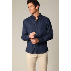 Chemise unie classique en lin avec manches longues et boutons SOLE