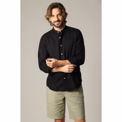 Chemise unie en lin avec col mao et manches longues SMITHY