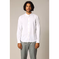 Chemise unie en lin avec col mao et manches longues SMITHY