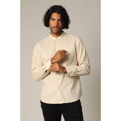 Chemise unie en lin avec col mao et manches longues SMITHY