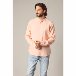 Chemise unie en lin avec col mao et manches longues SMITHY