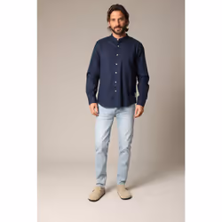 Chemise unie en lin avec col mao et manches longues SMITHY