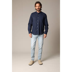Chemise unie en lin avec col mao et manches longues SMITHY
